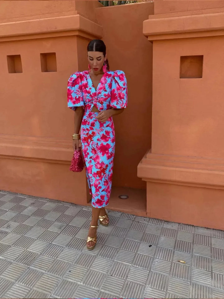 Audrina | Colorful Dress with Pleated Sleeves