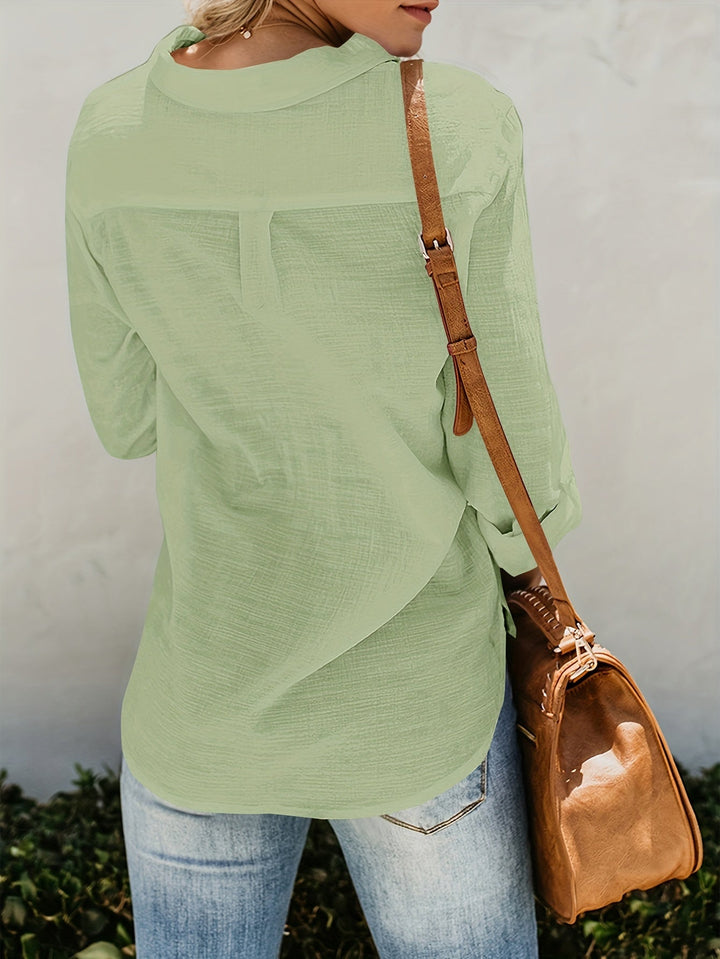 ELODIA | Bright V-Neck Blouse with Button Detail