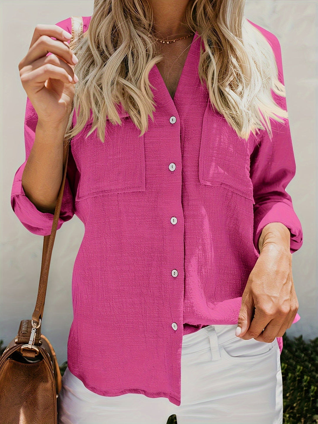 ELODIA | Bright V-Neck Blouse with Button Detail