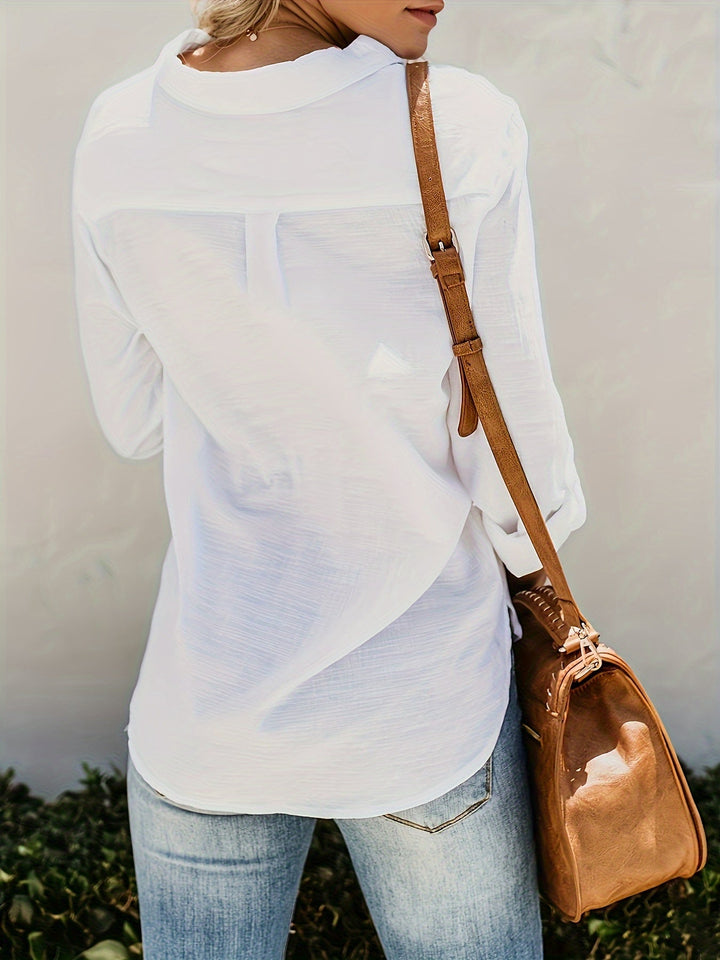 ELODIA | Bright V-Neck Blouse with Button Detail