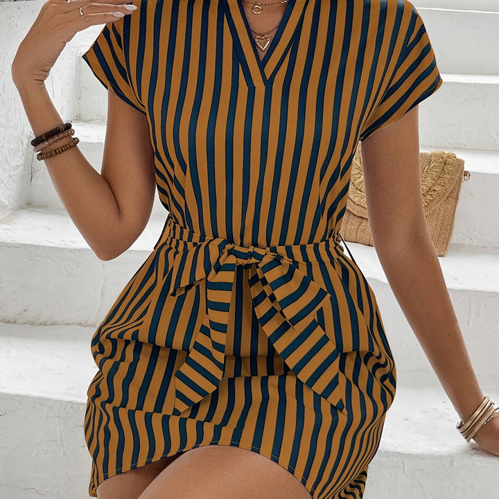 ALORA | Striped Mini Dress with Tie Waist