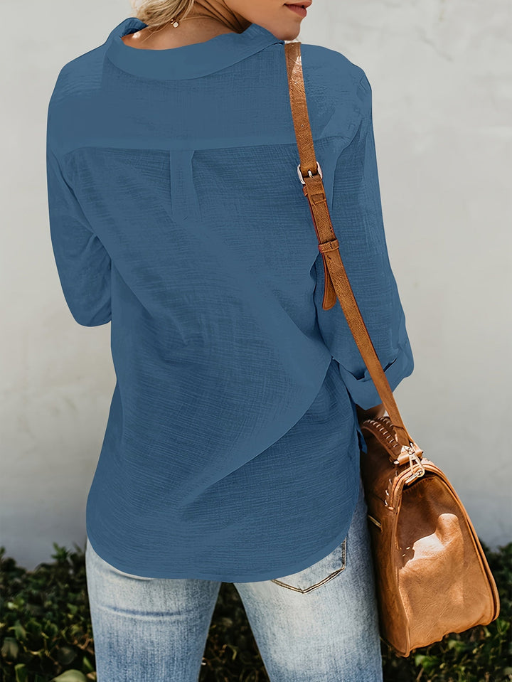 ELODIA | Bright V-Neck Blouse with Button Detail