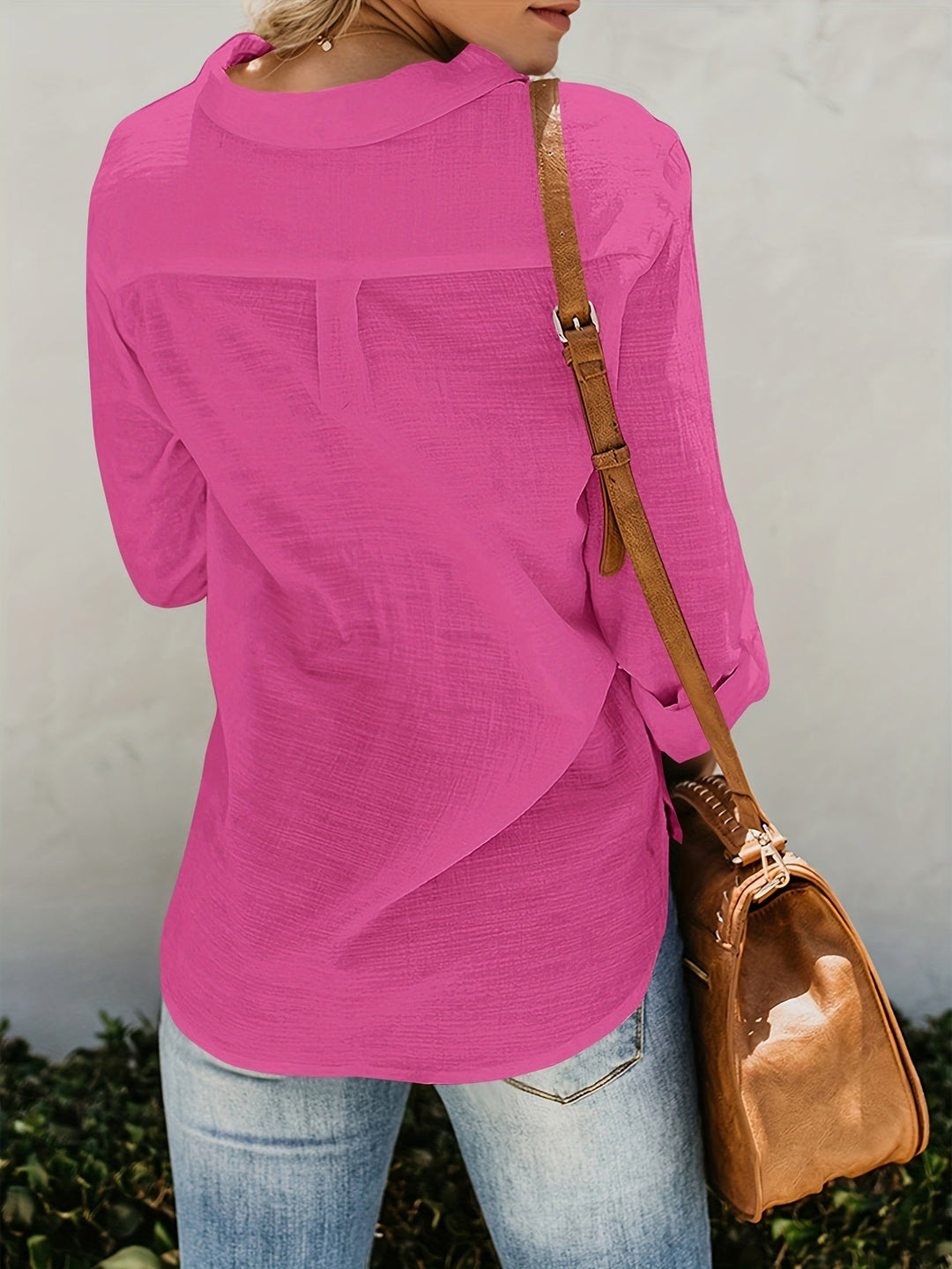 ELODIA | Bright V-Neck Blouse with Button Detail