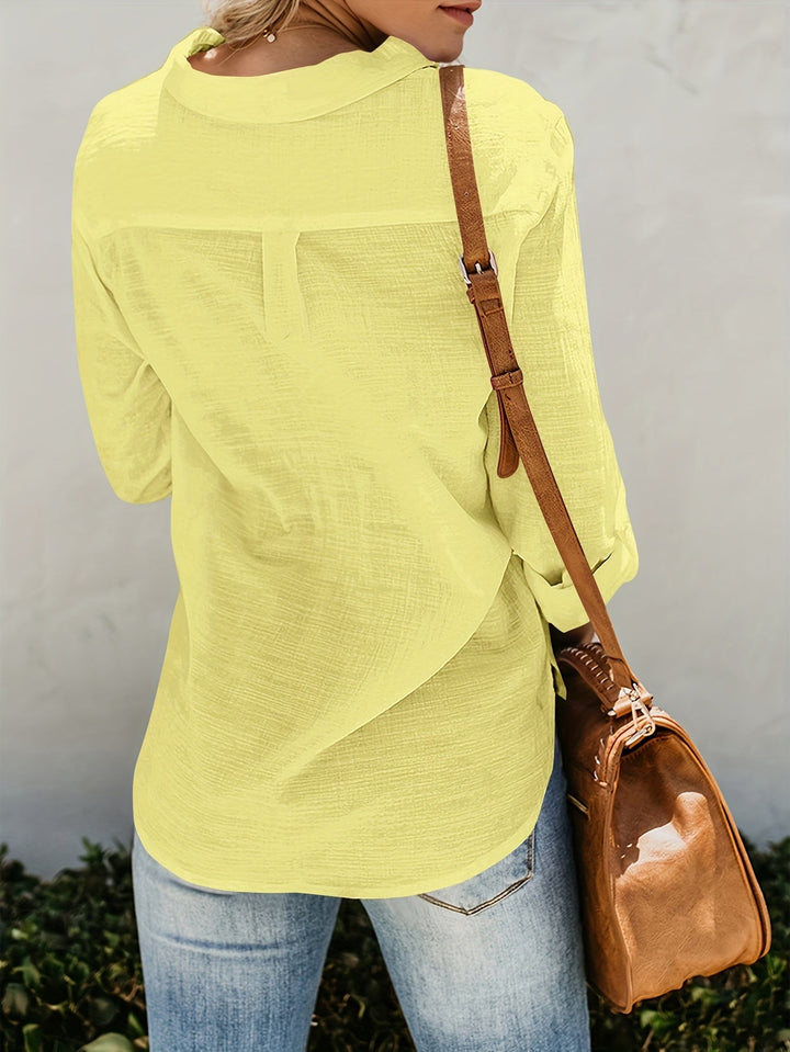 ELODIA | Bright V-Neck Blouse with Button Detail