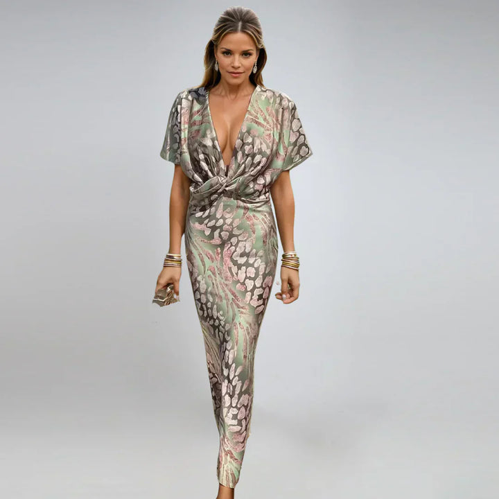 EVANIA | Elegant Twisted V-Neck Maxi Dress