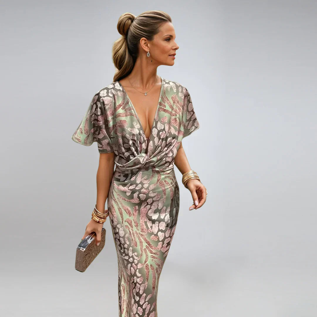 EVANIA | Elegant Twisted V-Neck Maxi Dress