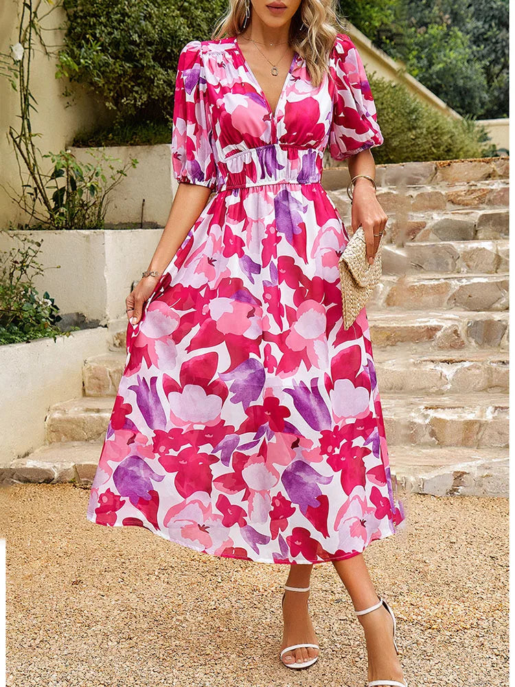 ALINA | Elegant V-Neck Maxi Dress