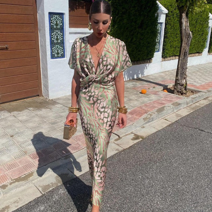 EVANIA | Elegant Twisted V-Neck Maxi Dress