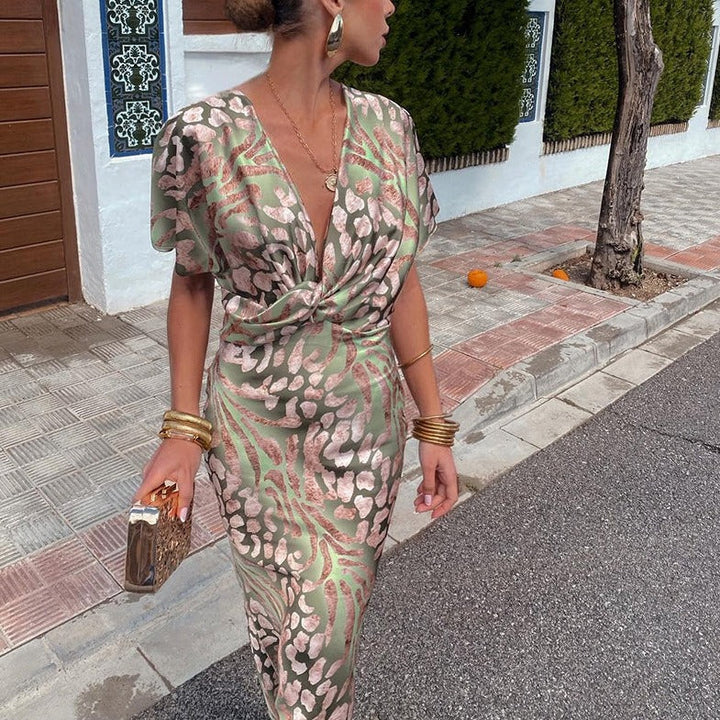 EVANIA | Elegant Twisted V-Neck Maxi Dress