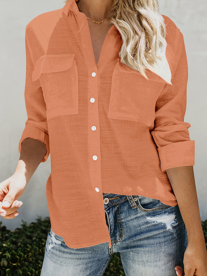 ELODIA | Bright V-Neck Blouse with Button Detail