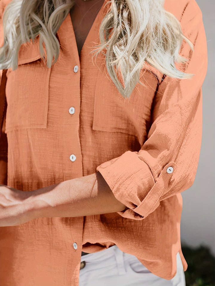 ELODIA | Bright V-Neck Blouse with Button Detail