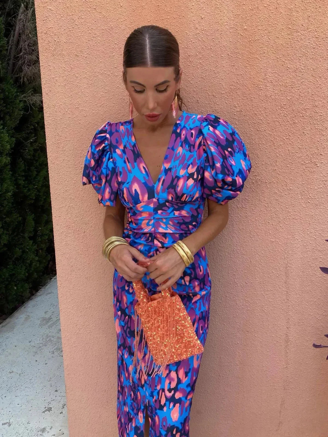 Audrina | Colorful Dress with Pleated Sleeves