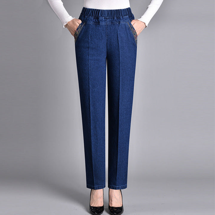 ANISTRA | Elastic Waist Jeans with Side Pockets