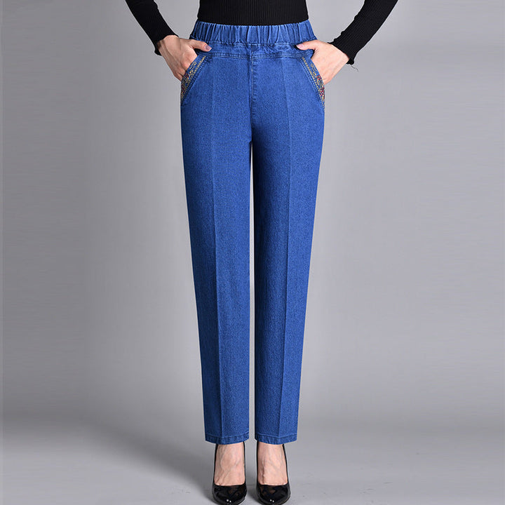 ANISTRA | Elastic Waist Jeans with Side Pockets